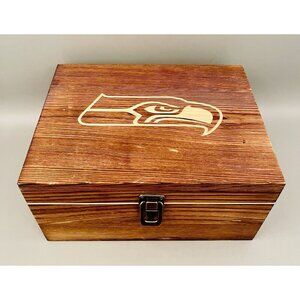 Seattle Seahawks Fan Lot: Wooden Stash Box, 2 Bar Coasters & 8 Stone Ice Cubes